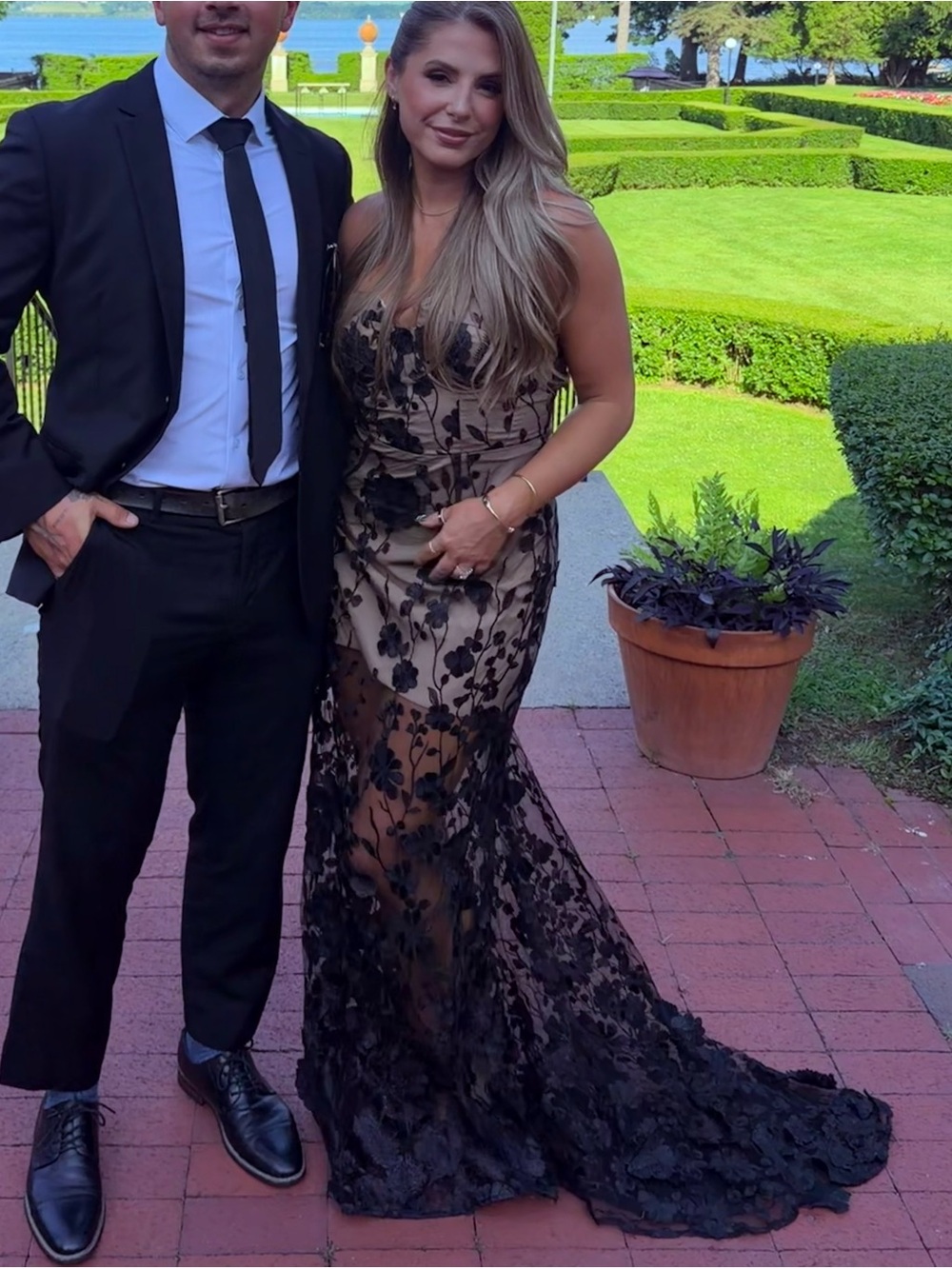 Elegant Black Lace Evening Gown - Home Holiday